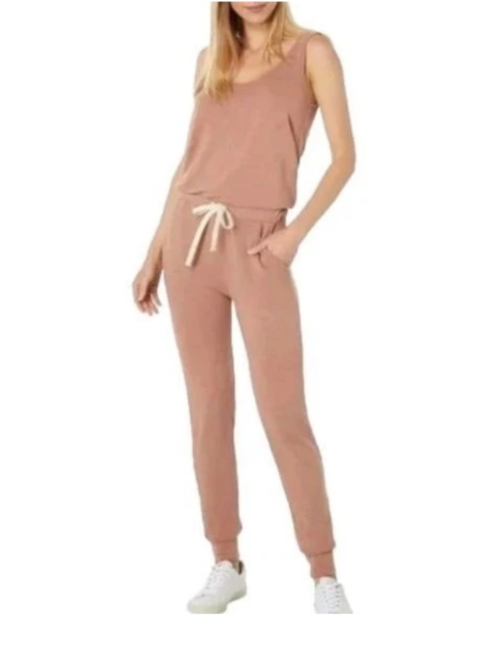 NWT Monrow Super Soft Tank Jumpsuit Womens Size Large Dusty Rose Tan